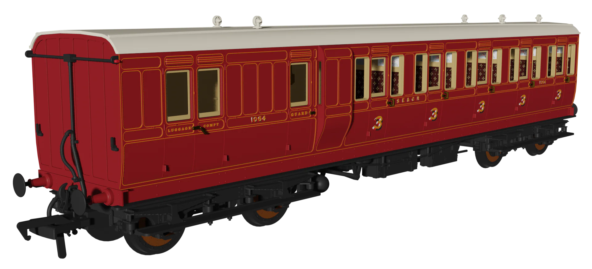 978914 Evolution' 48' SECR Red Non-Corridor Carriage No.1064, 883 & 1011 Triple Pack - Image 3