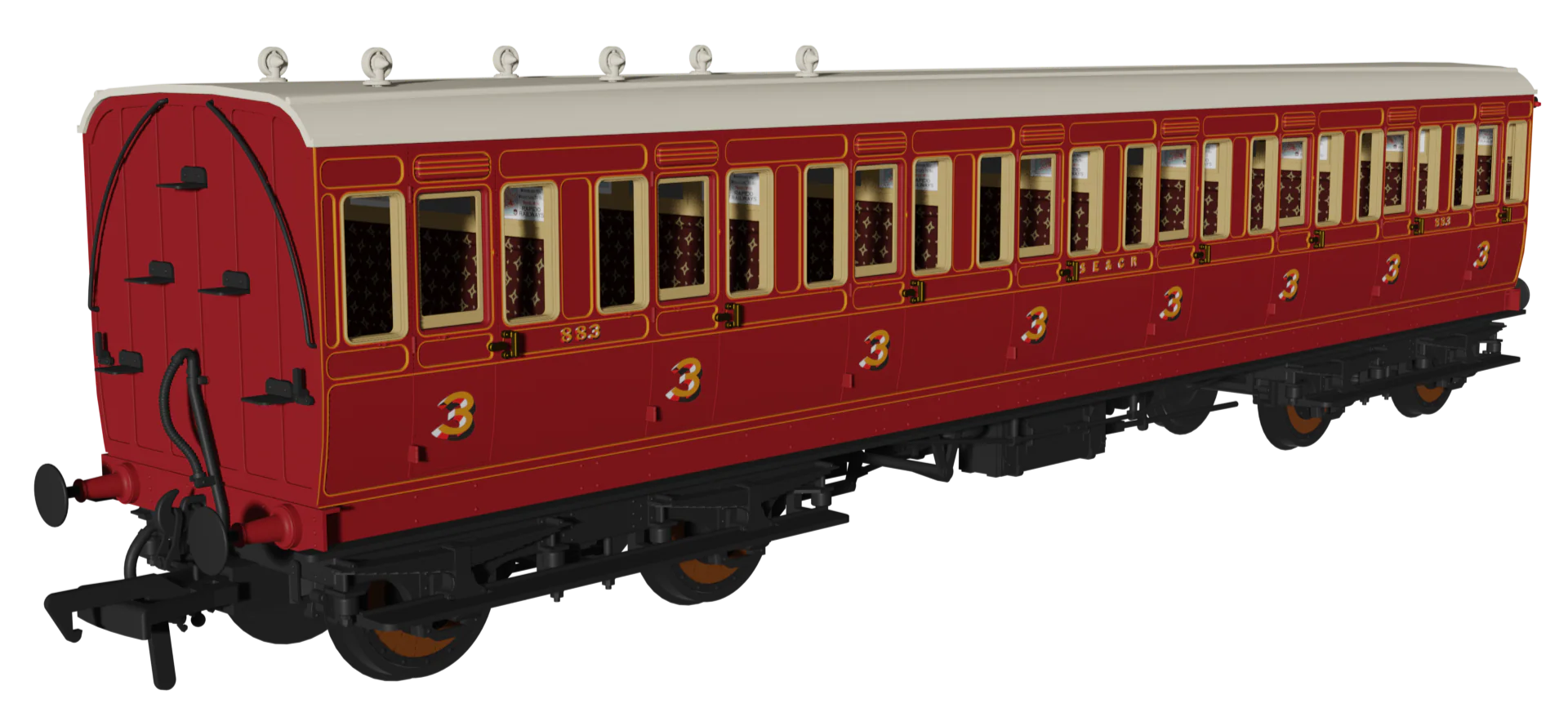 978914 Evolution' 48' SECR Red Non-Corridor Carriage No.1064, 883 & 1011 Triple Pack - Image 4