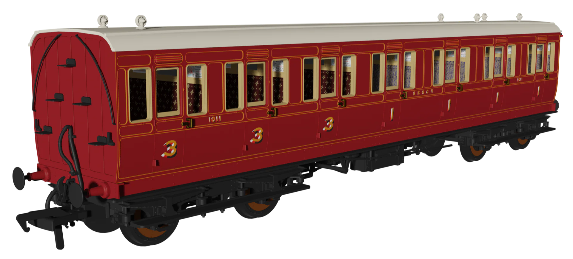 978914 Evolution' 48' SECR Red Non-Corridor Carriage No.1064, 883 & 1011 Triple Pack - Image 5