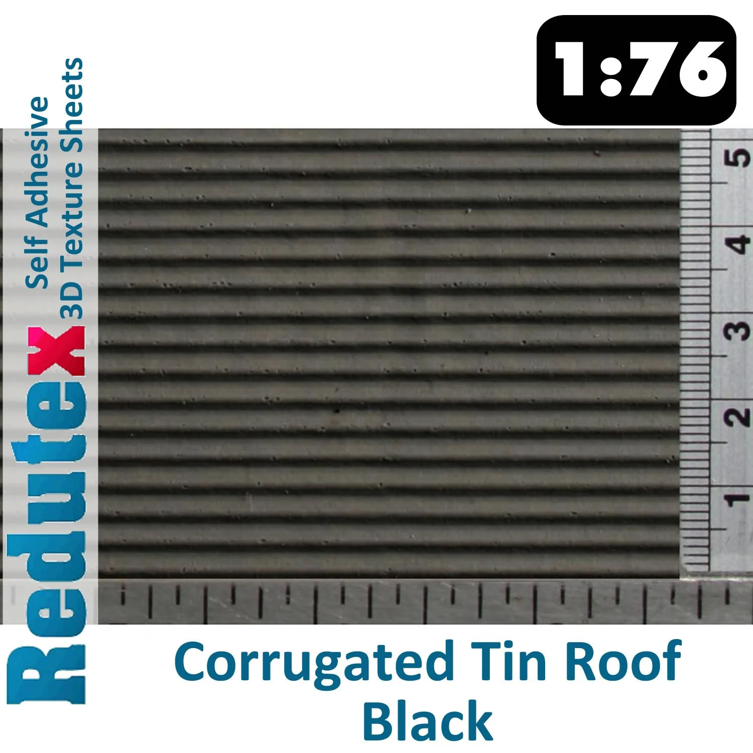 076PO113 CORRUGATED TIN ROOF Black 1:76 OO 3D Self Adhesive Texture Sheet