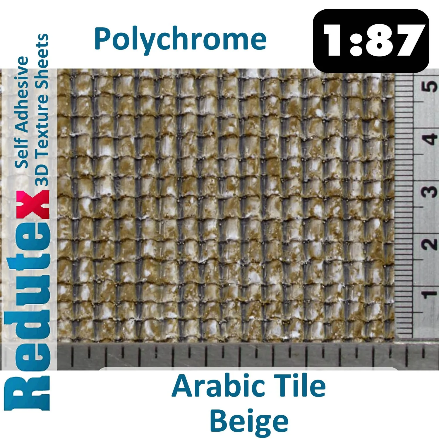 087TA121 ARABIC TILE Beige POLYCHROME 1:87 HO 3D Self Adhesive Texture Sheet