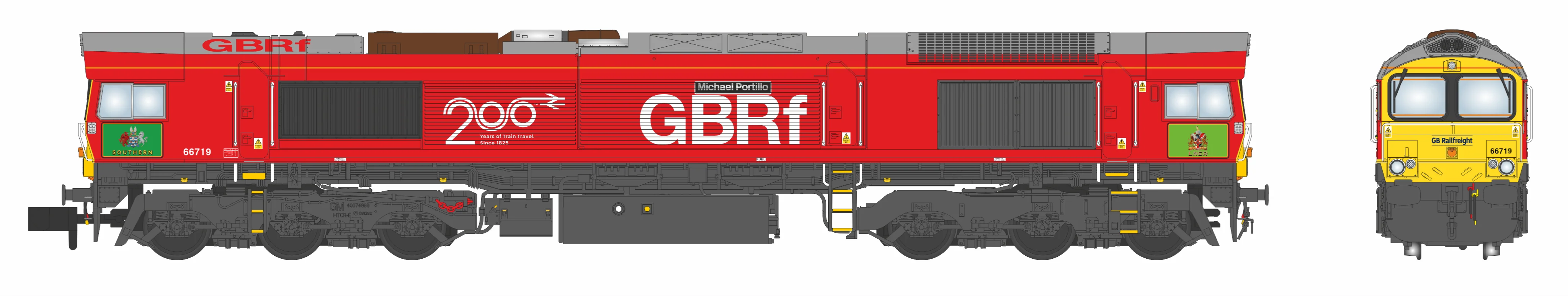RT-N66-GBR-719DCC Class 66 GB Railfreight / Railway 200 Livery 66719 "Michael Portillo" Diesel Locomotive - DCC Sound
