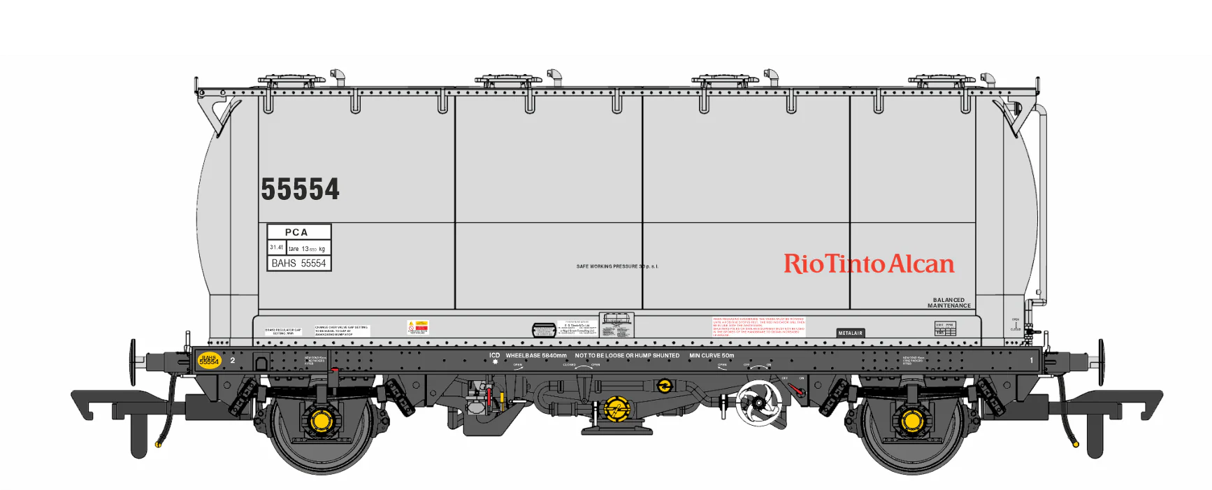RT-PCA20-203H Pack of 4 RioTintoAlcan liveried PCA tanks (no ladders). Numbers: 55531, 55534, 55537, 55541 - Image 2
