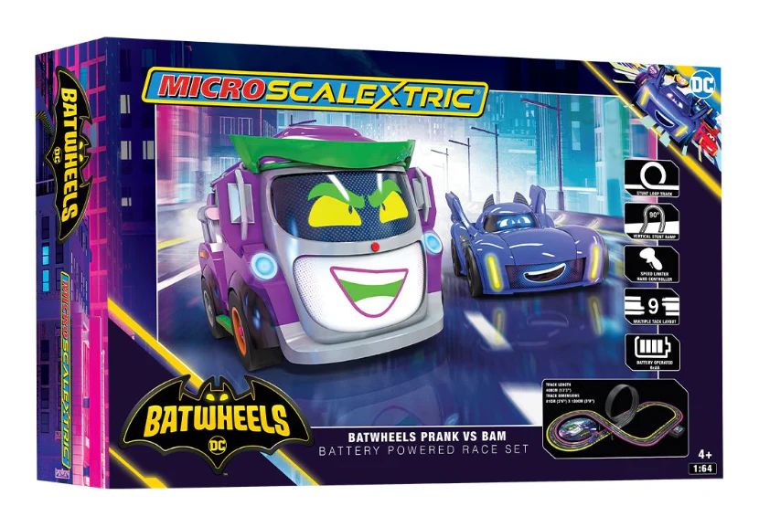 G1186M Micro Scalextric Batwheels Bam vs Joker Battery Powered Race Set