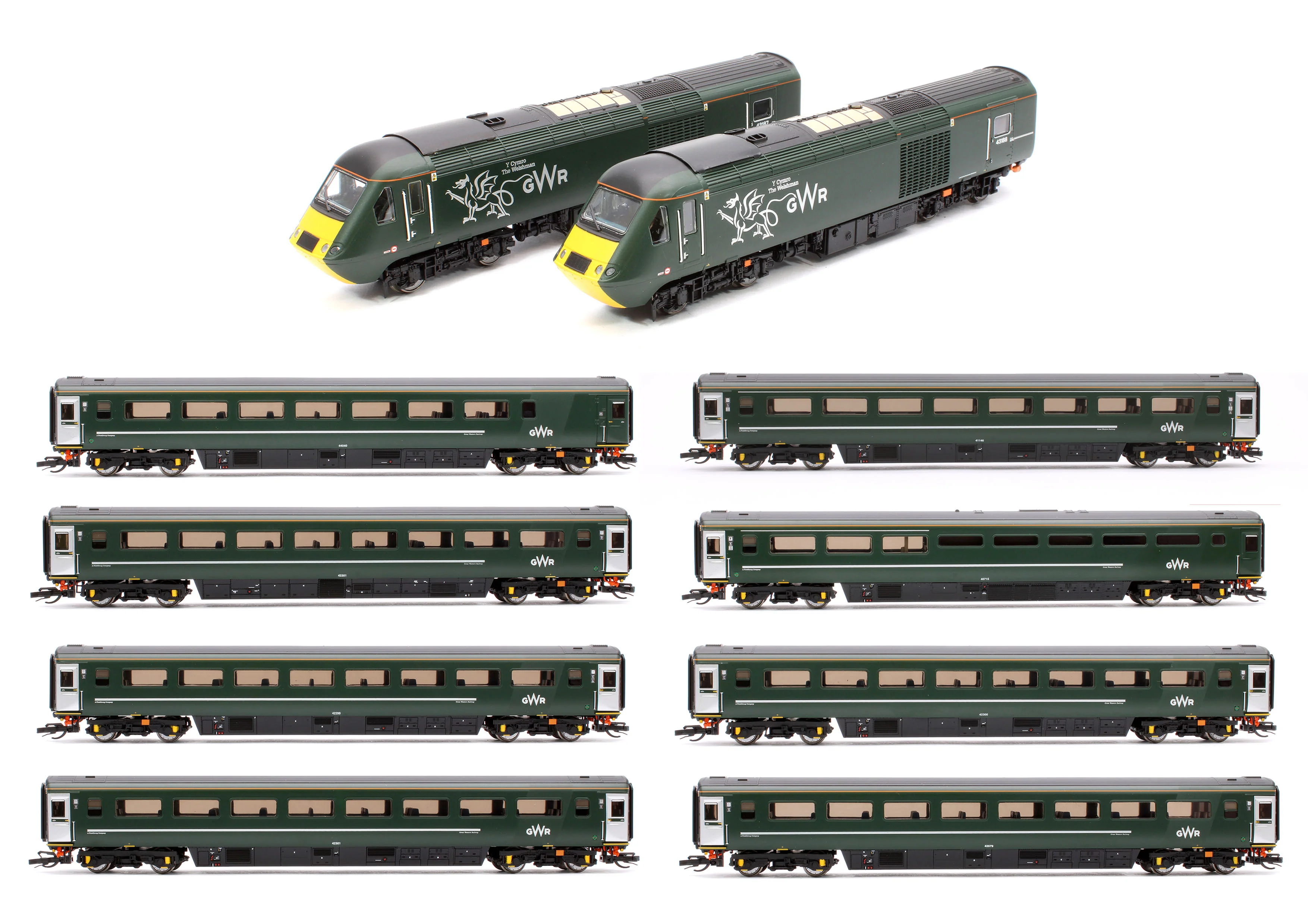 GWR-HST-BUNDLE Set of 10 GWR TT:120 Class 43 HST Train Pack & Coaches