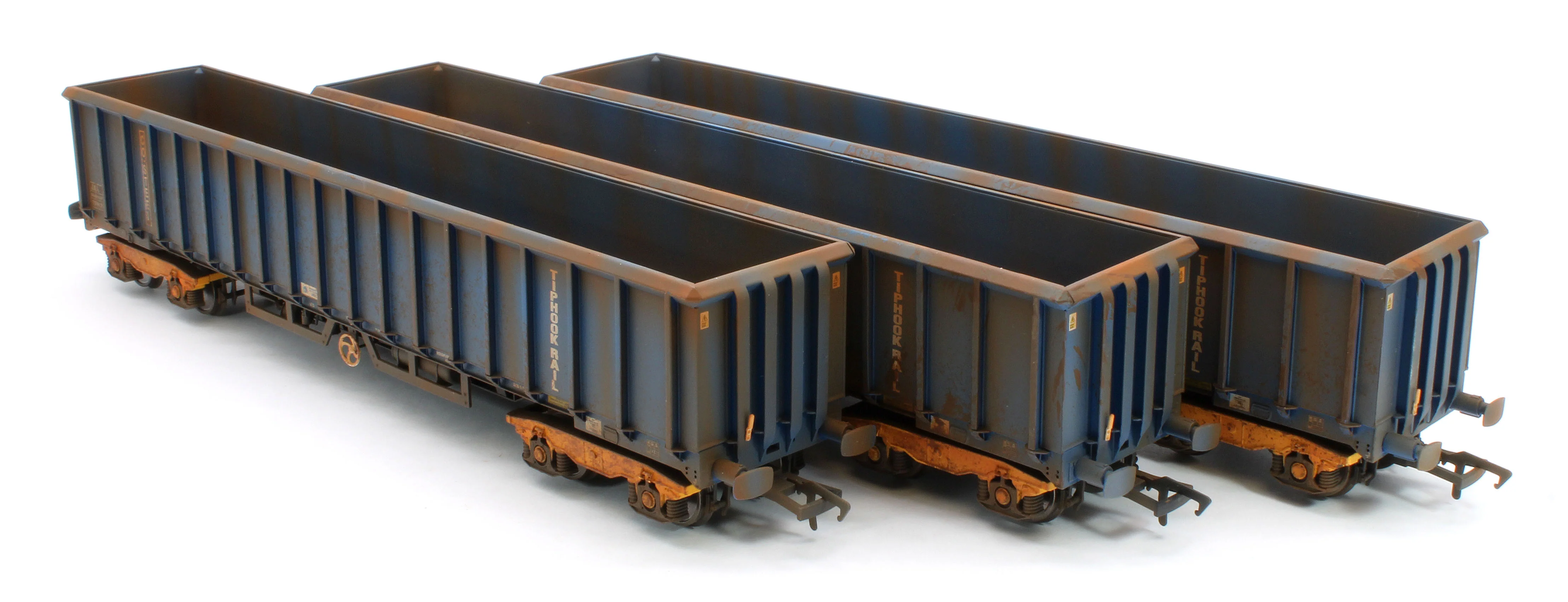 JXA01 TP(B)W Bespoke Weathered Set of 3 JXA Bogie Scrap Wagons TIPH Blue Post 1998 Black & White Data Panels & OHLW Sticker No.3018/3020/3050 - Image 11
