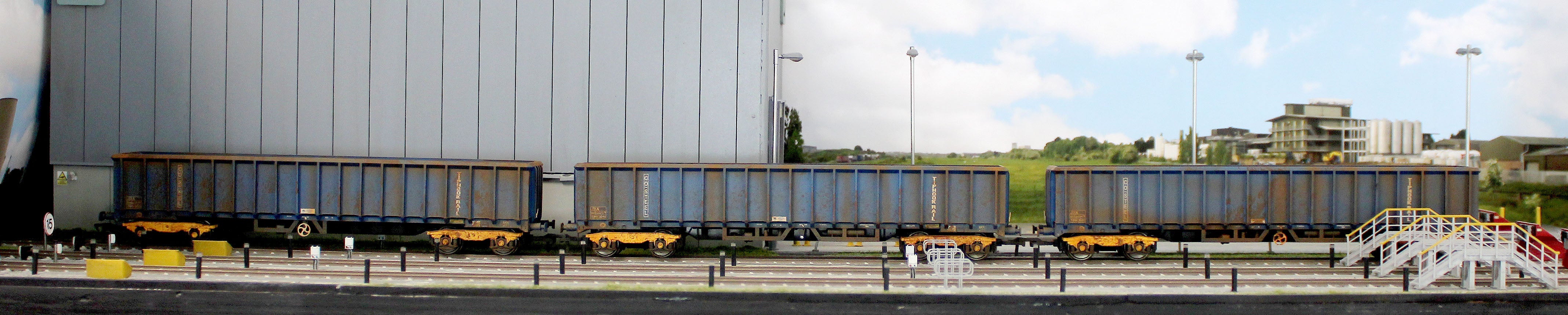 JXA01 TP(B)W Bespoke Weathered Set of 3 JXA Bogie Scrap Wagons TIPH Blue Post 1998 Black & White Data Panels & OHLW Sticker No.3018/3020/3050 - Image 12