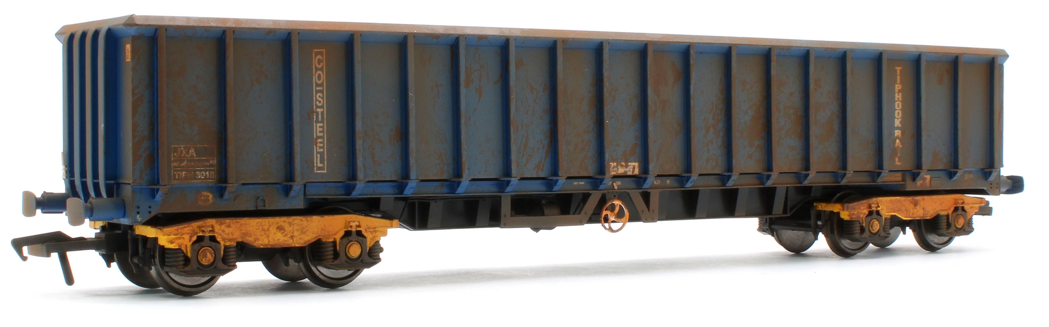JXA01 TP(B)W Bespoke Weathered Set of 3 JXA Bogie Scrap Wagons TIPH Blue Post 1998 Black & White Data Panels & OHLW Sticker No.3018/3020/3050 - Image 5