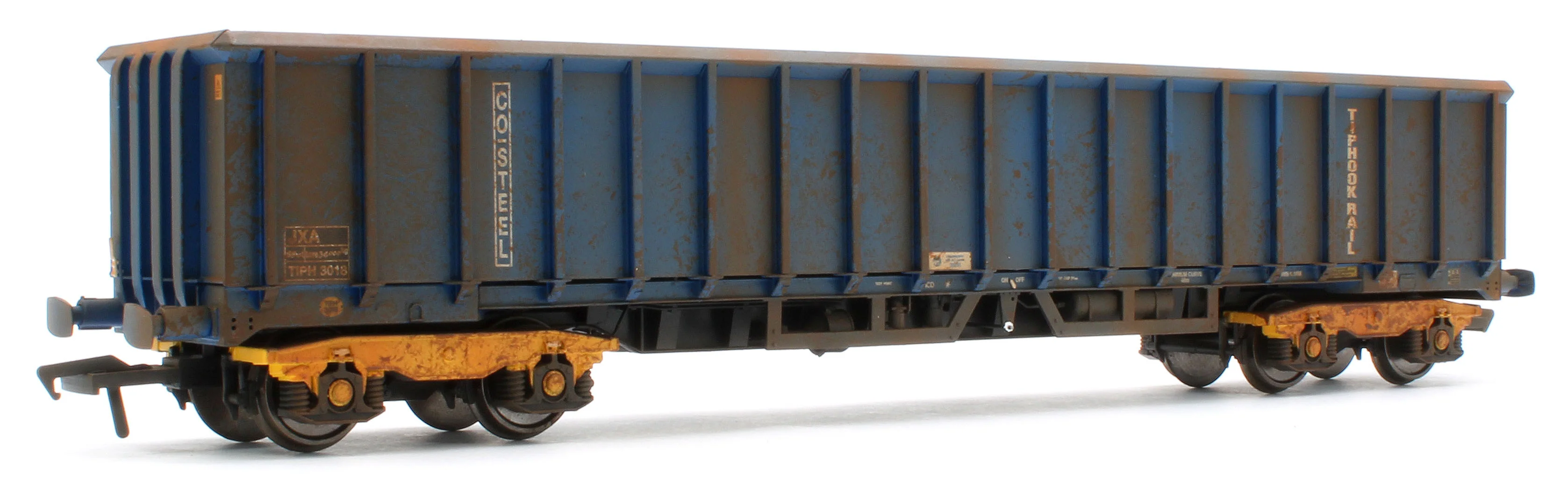 JXA01 TP(B)W Bespoke Weathered Set of 3 JXA Bogie Scrap Wagons TIPH Blue Post 1998 Black & White Data Panels & OHLW Sticker No.3018/3020/3050 - Image 7