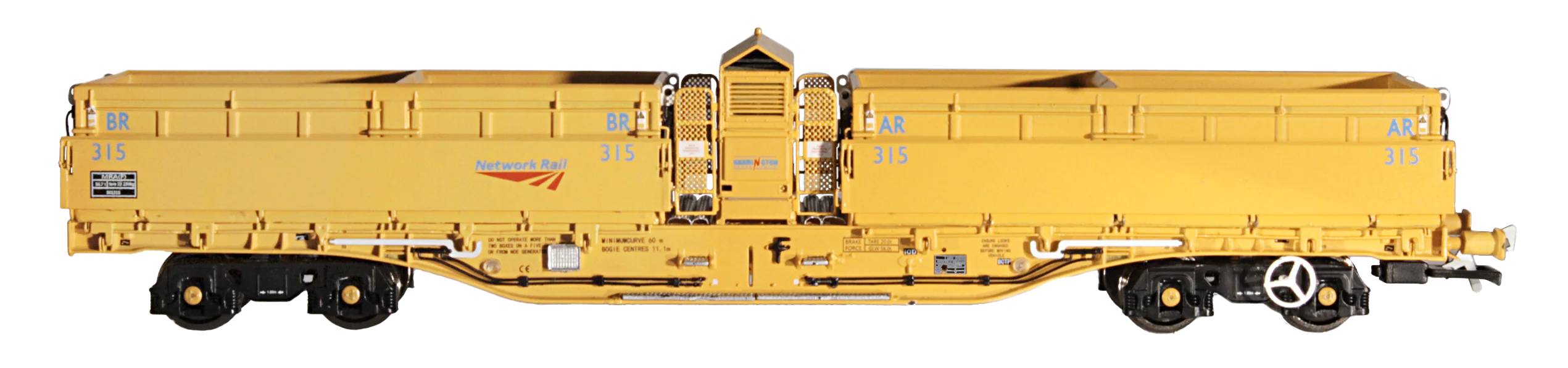 4F-075-005 Set of 5 MRA Side Tipping Ballast Wagon Network Rail Yellow - Image 2