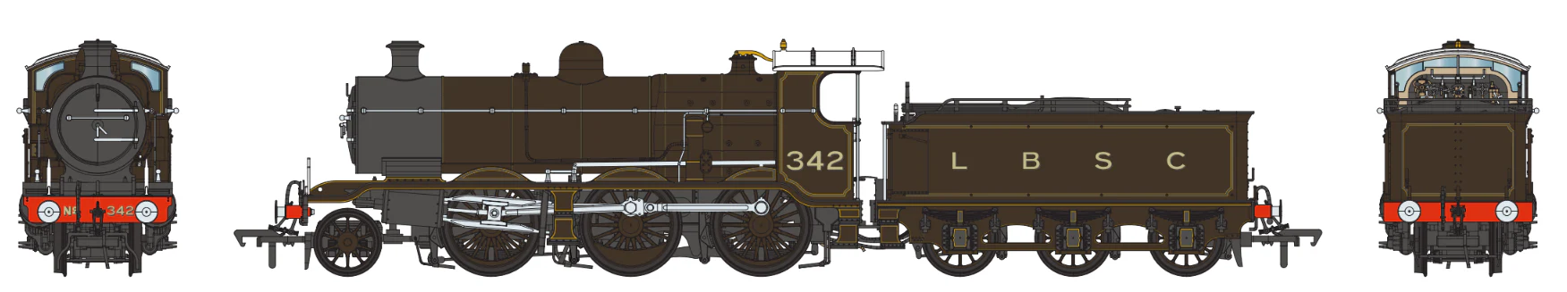 S4102-02 LB&SCR K Class 2-6-0 LBSC Umber Brown No.342 Steam Locomotive - Image 2