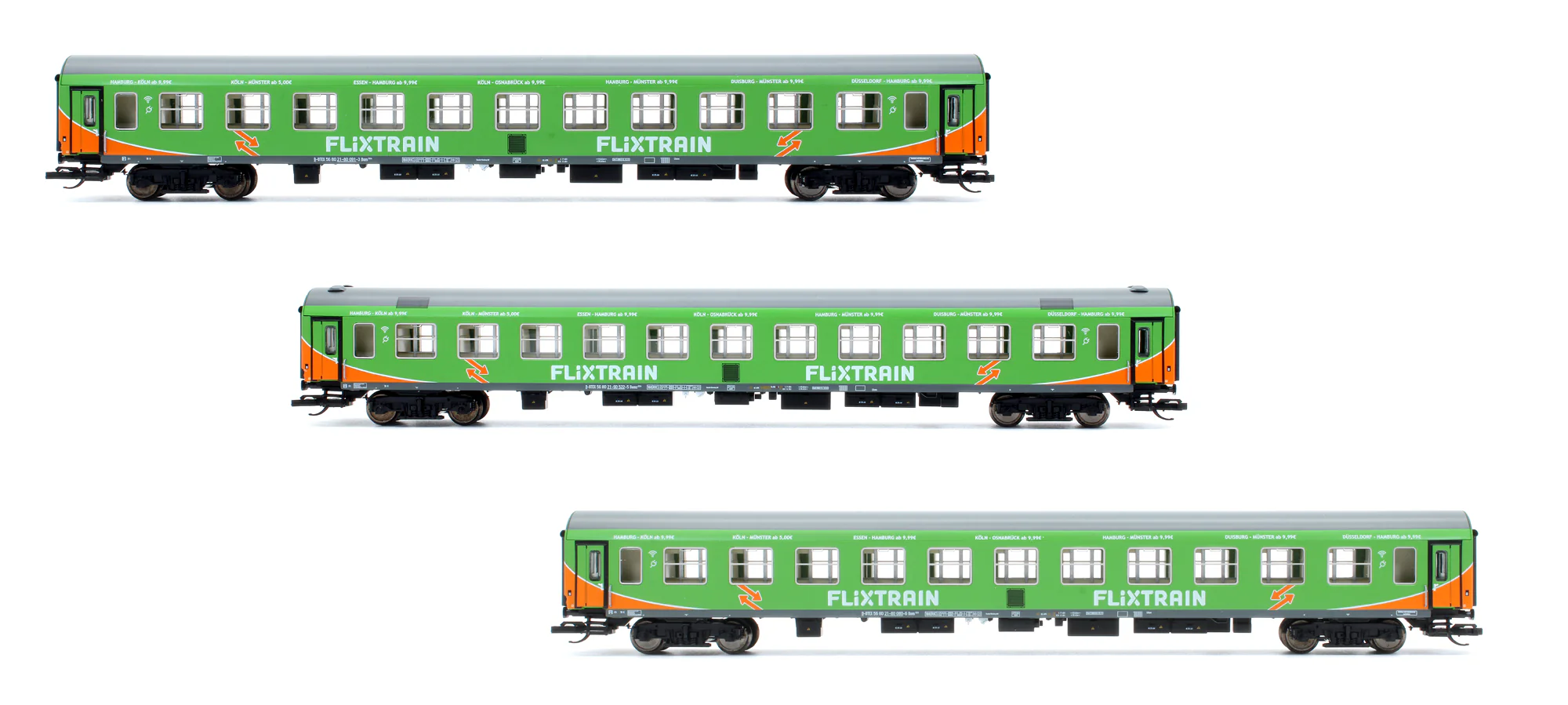 1066 Pre-Owned Set Of 3 Flixtrain Coaches