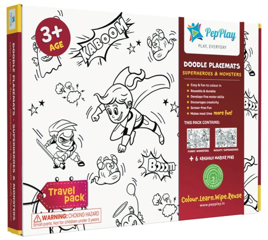 TWPP20209 Doodle Placemats Travel Set - Superheroes & Monster