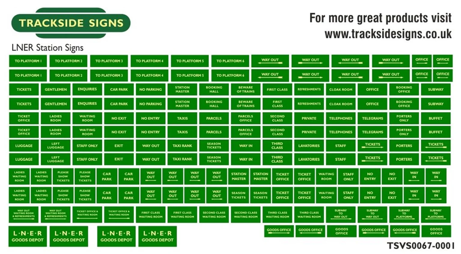 TSVS0067-001 Die Cut LNER Station Signs - Green & Cream