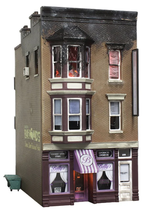 WBR5051 BR5051 Woodland Scenics - HO Scale Buildings - Betty's Burning Building - Image 2