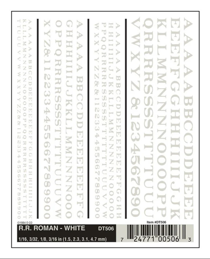 WDT506 DT506 WOODLAND SCENICS - Decals - R.R. Roman - White