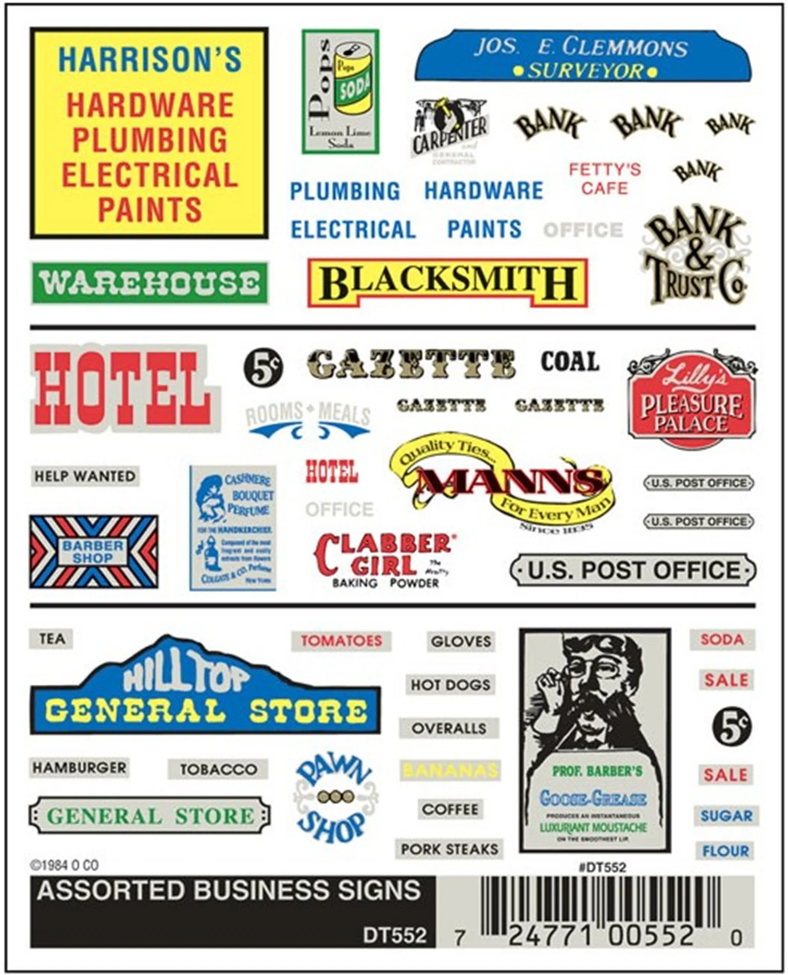 WDT552 DT552 WOODLAND SCENICS - Decals - Assorted Business Signs