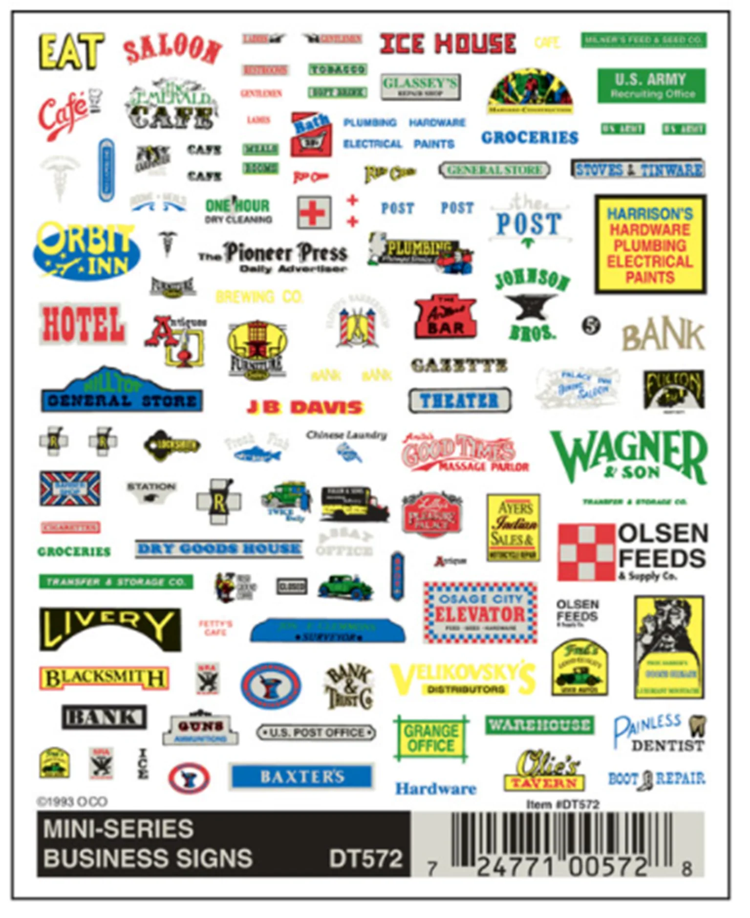 WDT572 DT572 WOODLAND SCENICS - Decals - Mini-Series Business Signs