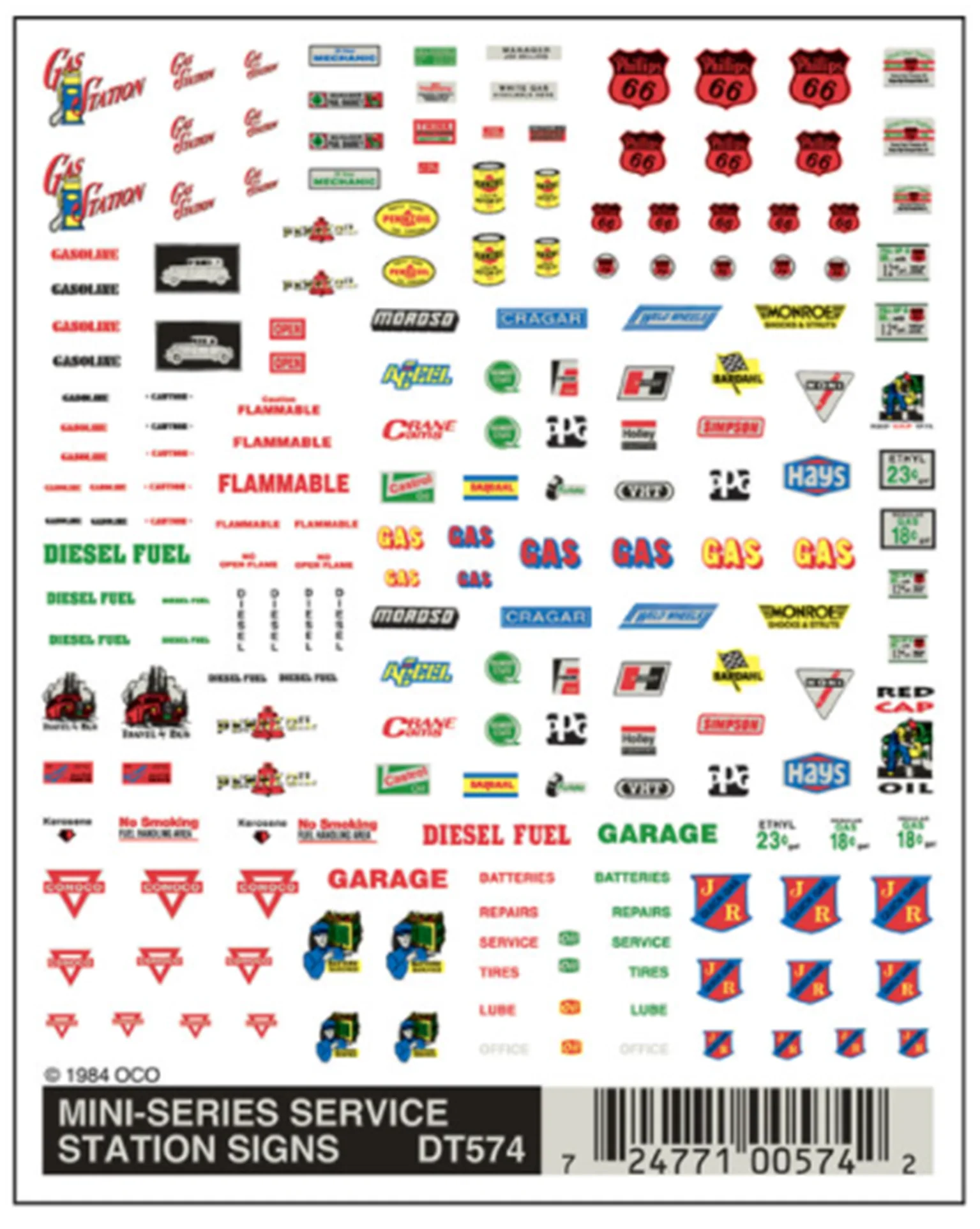 WDT574 DT574 WOODLAND SCENICS - Decals - Mini-Series Service Station Signs