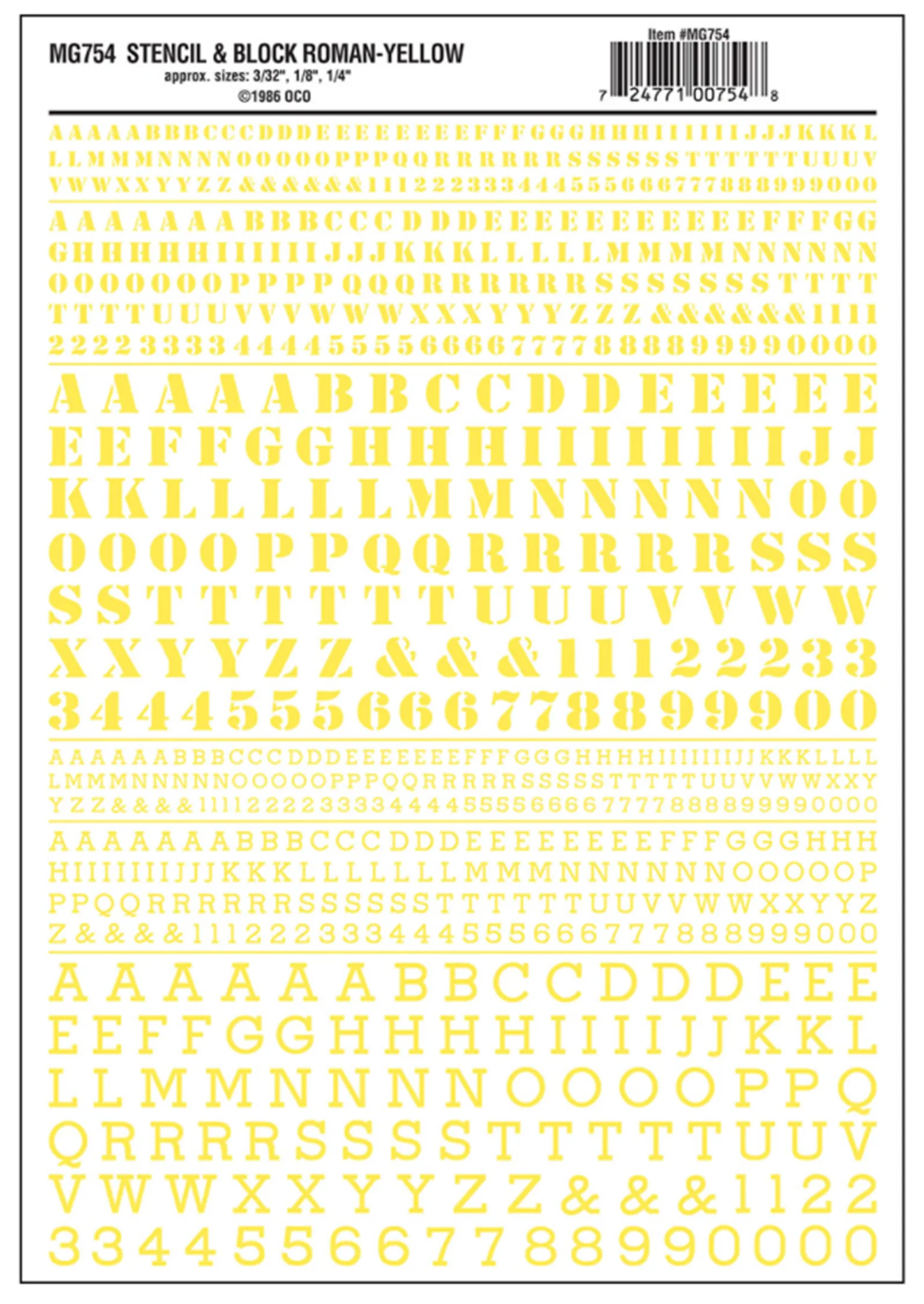 WMG754 MG754 WOODLAND SCENICS - Decals - Stencil & Block Roman Yellow