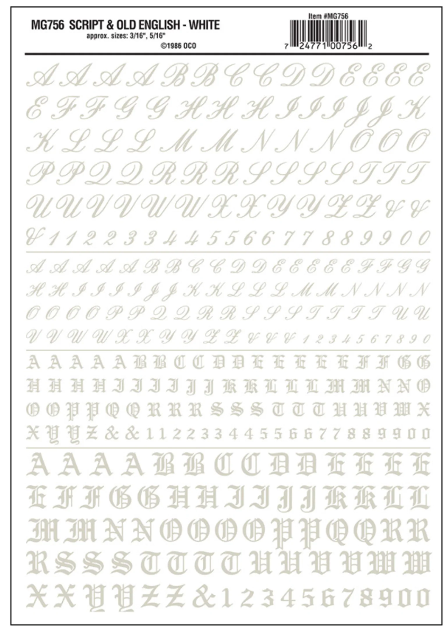 WMG756 MG756 WOODLAND SCENICS - Decals - Script & Old English White