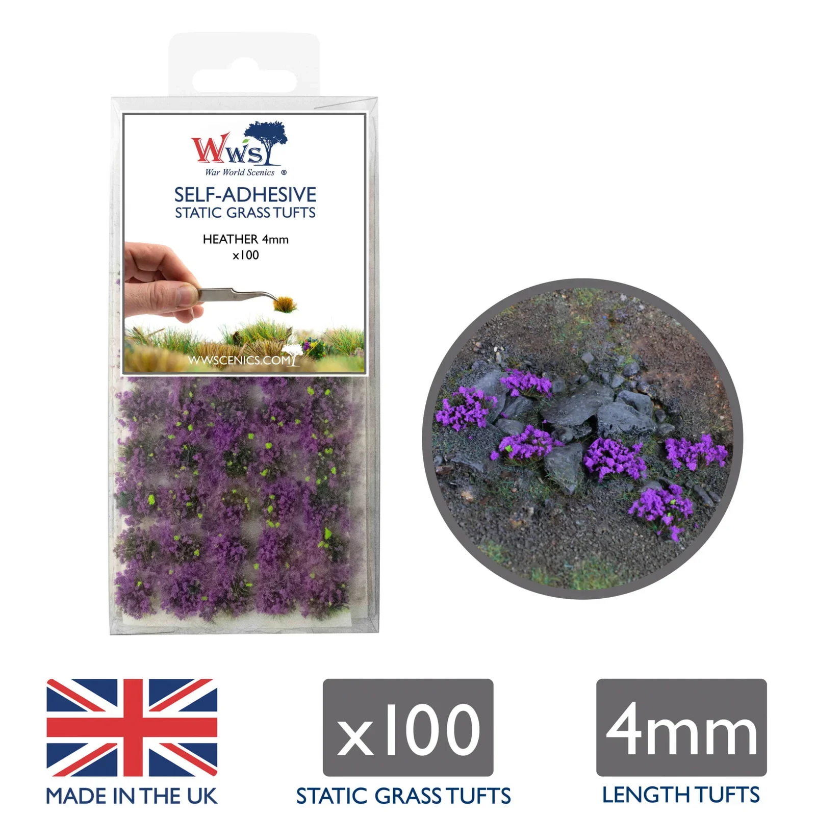 SGTHET04 WWS 4mm Heather Static Grass Tufts x 100 - Image 2