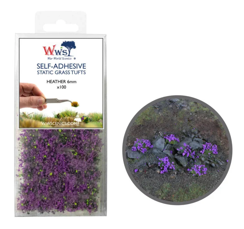 W3T-HE6 6mm Heather Self-Adhesive Static Grass Tufts x 100 - Image 2