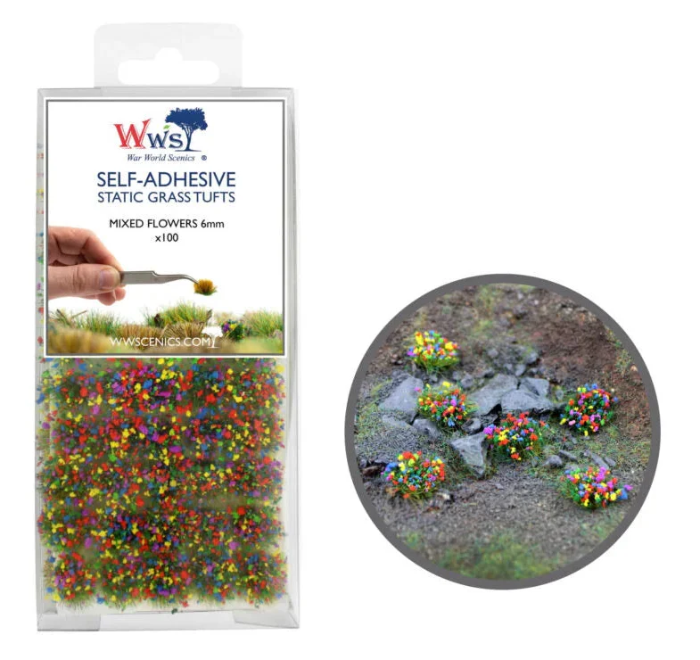 W3T-MF6 6mm Mixed Flower Self-Adhesive Static Grass Tufts x 100 - Image 2