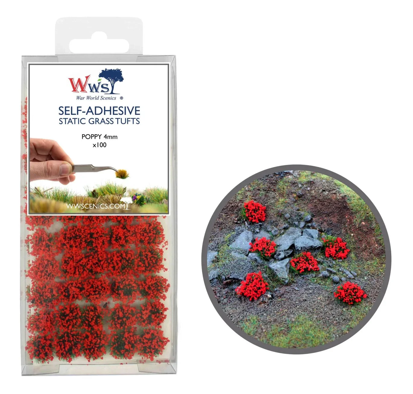 W3T-PO4 4mm Poppy Self-Adhesive Static Grass Tufts x 100 - Image 2